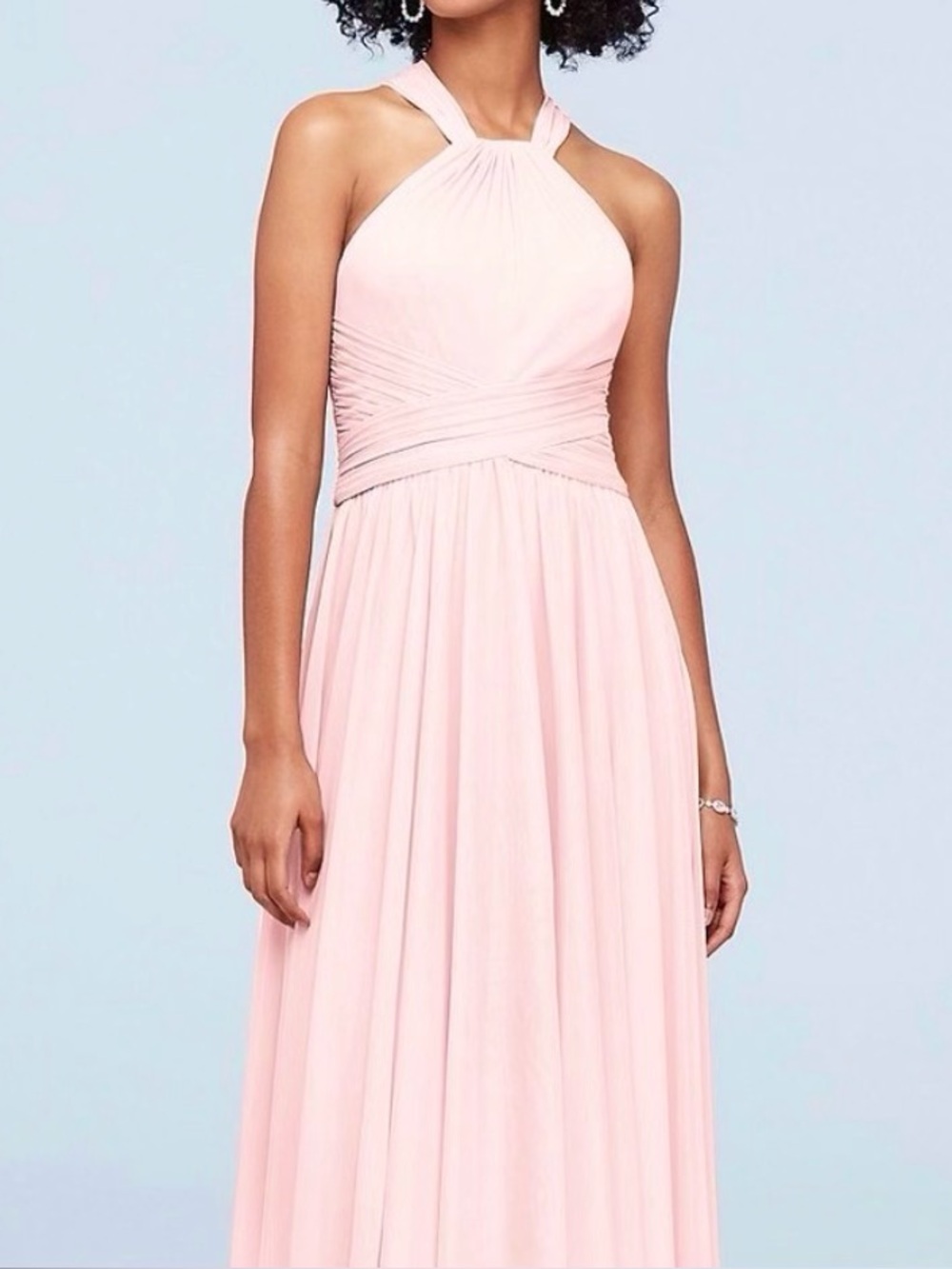DB Studio Celebrate Classic Halter Chiffon Midi Dress in Light Pink Size 12